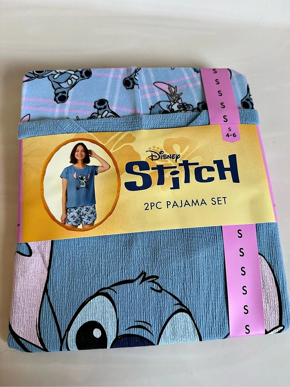 New Disney Stitch 2-Piece Pajama Set in Blue & Pink Size Small (4-6)